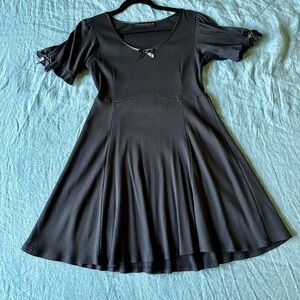 Black Fit and Flare Puff Sleeve Mini Dress